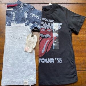 •NWT•{2 TOPS} Boys Size 5 Free Planet + The Rolling Stones Graphic Tee Bundle